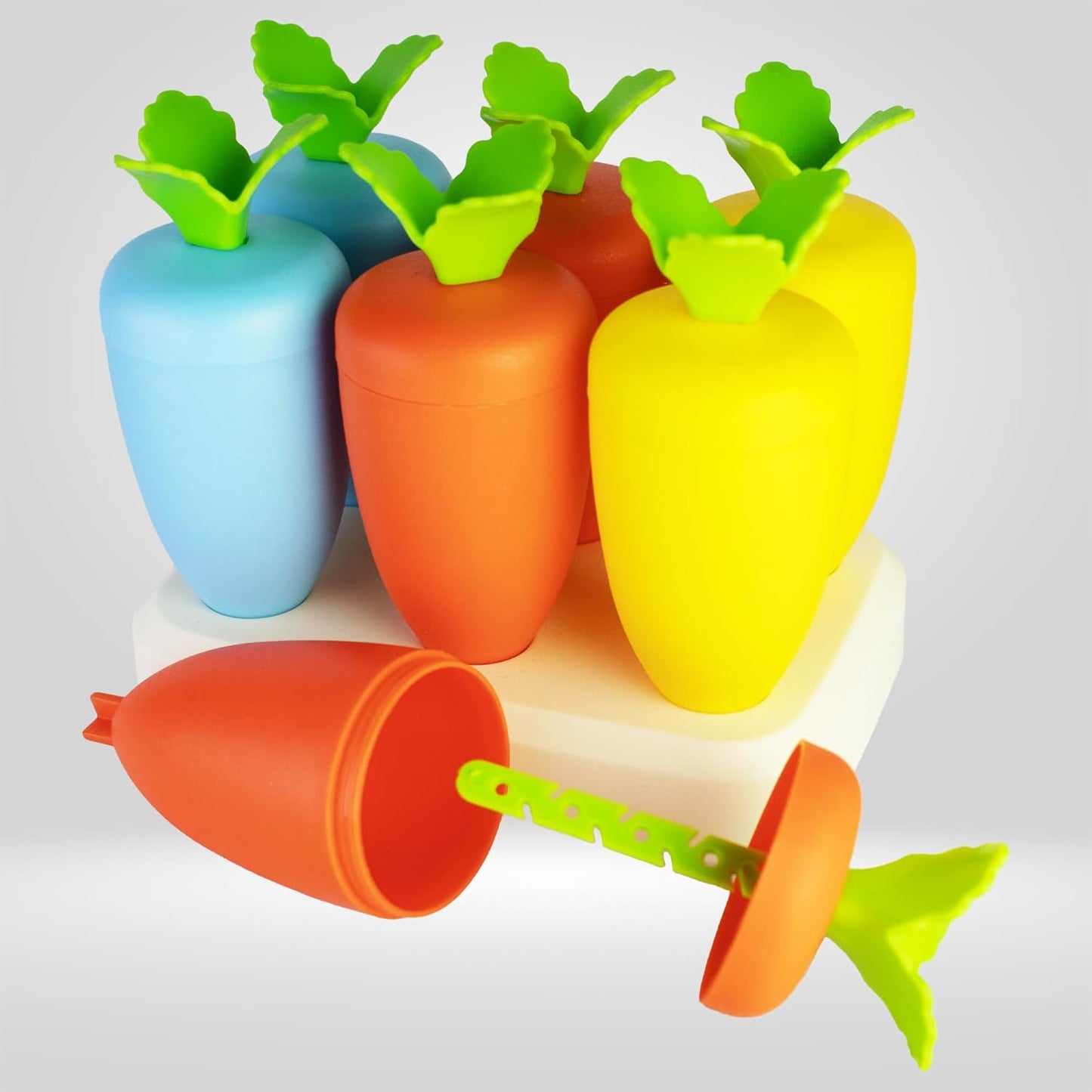 Set of 6 Plastic Reusable Unique Carrot Shaped Ice Cream Pop Makers, Homemade Popsicle/Frozen Ice Cream/Candy for Children & Adults - Multicolor