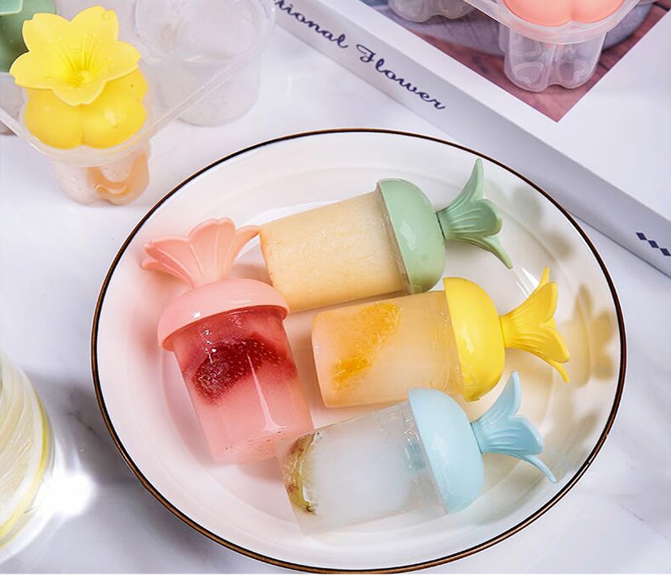 JAXHOM Plastic Popsicle Maker for Kids I Reusable Ice Pop Maker I 6 Cavities Frozen Ice Cream Maker Mould, 15X10X8 Cm