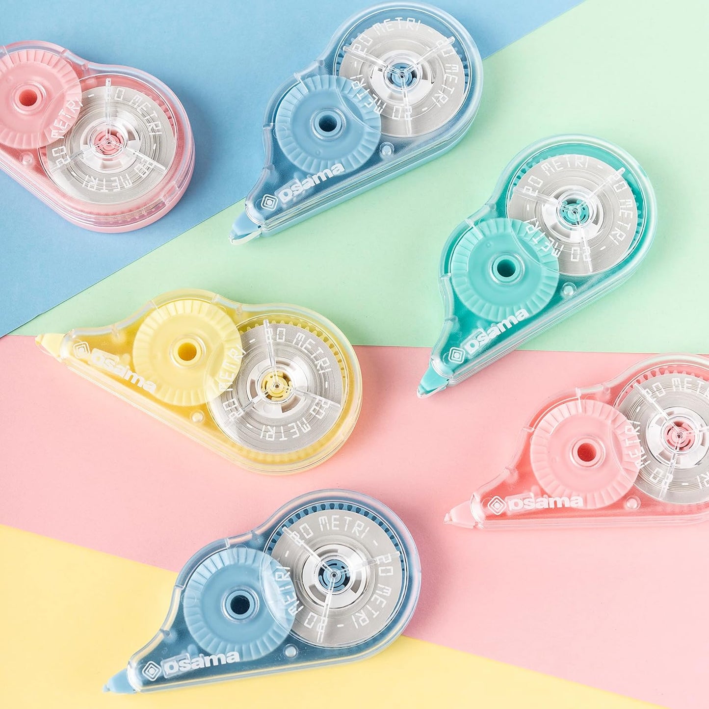 OSAMA - Bianchetto Ribbon, 2 Pieces, 20 Meters - Concealer Tape Ideal for School, Office and University Stationery, Sliding and Covering, Pastel Colors