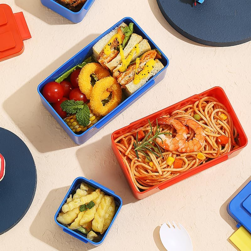 BRYN 1000 ml Lunch Box with Compartments, Bento Box, Microwave-Safe, Sealed Lunch Box with Cutlery for Picnic, Camping, Fitness, School, Offices (Blue)