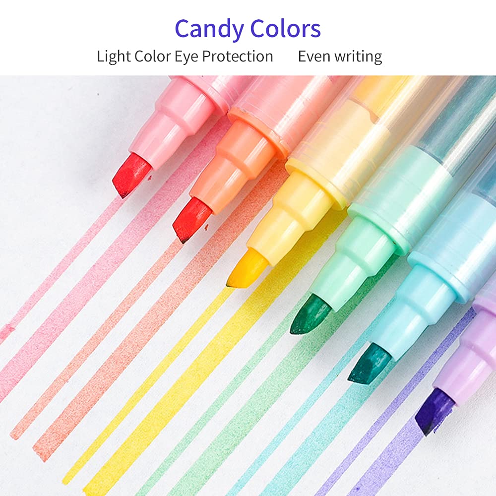 Decdeal 12 Colors Dual Tip Highlighter Pens Chisel Tips Art Marker Pen for Children Students Adults Drawing Journaling Office Home School Supplies