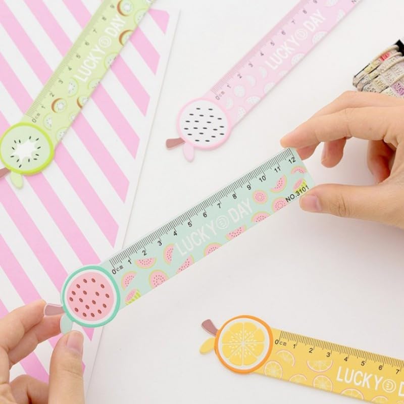 TINYMINYMO® 12cm Multi-Color ABS Plastic Fruit Themed Ruler Set (Pack of 4) - Perfect for Kids, School, Office & Gifts