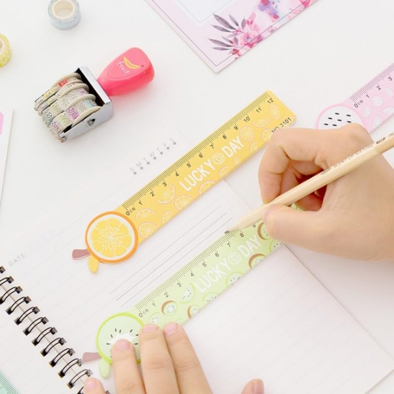 TINYMINYMO® 12cm Multi-Color ABS Plastic Fruit Themed Ruler Set (Pack of 4) - Perfect for Kids, School, Office & Gifts