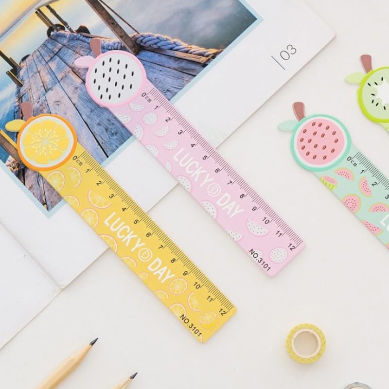 TINYMINYMO® 12cm Multi-Color ABS Plastic Fruit Themed Ruler Set (Pack of 4) - Perfect for Kids, School, Office & Gifts