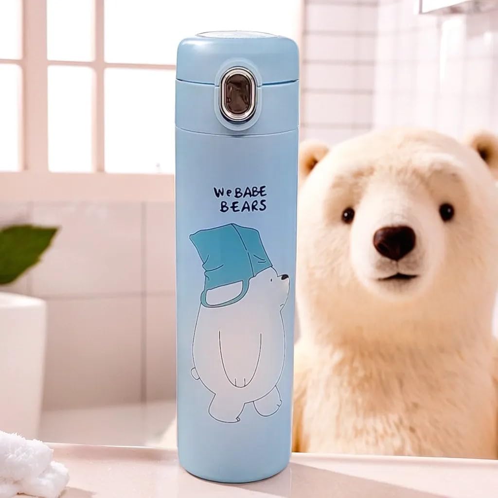 RSAAUD® Stainless Steel Cartoon Bear Water Bottle 500ML, Insulated Water Bottle, Steel Water Bottles for Girls Boys,Steel Flask for School, Office Leakproof 1Pc Random Color (Animal Bottle)
