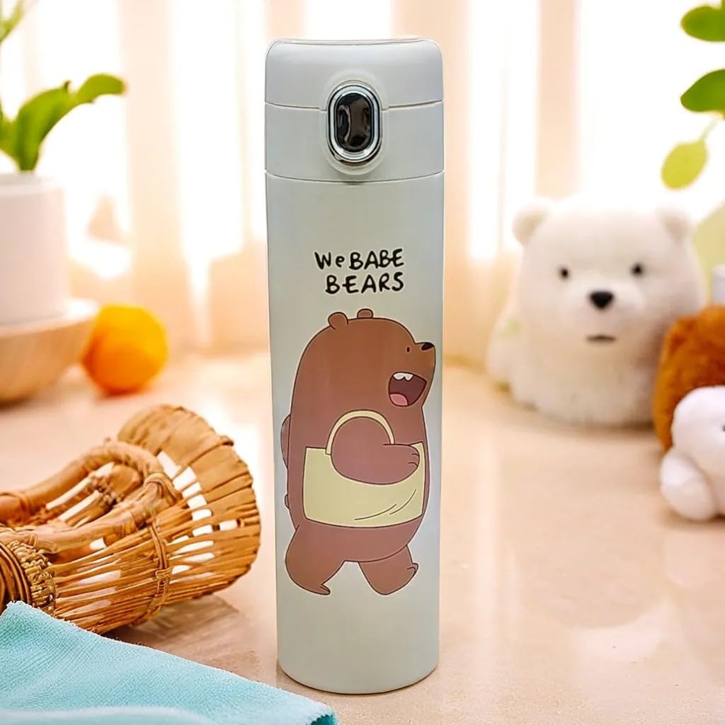 RSAAUD® Stainless Steel Cartoon Bear Water Bottle 500ML, Insulated Water Bottle, Steel Water Bottles for Girls Boys,Steel Flask for School, Office Leakproof 1Pc Random Color (Animal Bottle)
