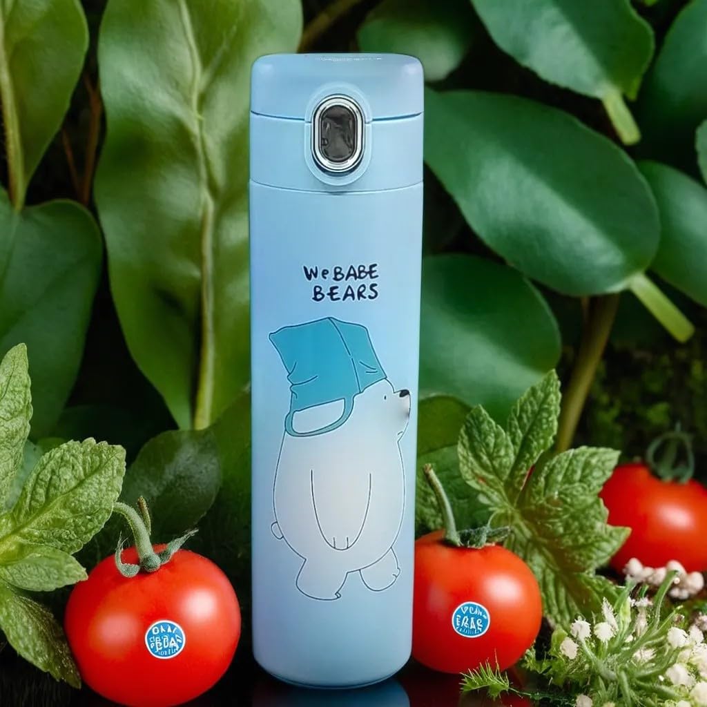 RSAAUD® Stainless Steel Cartoon Bear Water Bottle 500ML, Insulated Water Bottle, Steel Water Bottles for Girls Boys,Steel Flask for School, Office Leakproof 1Pc Random Color (Animal Bottle)