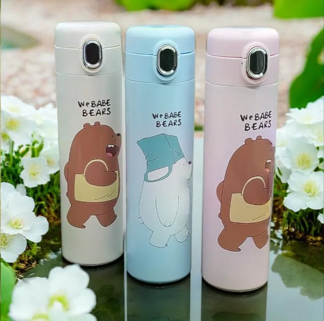 RSAAUD® Stainless Steel Cartoon Bear Water Bottle 500ML, Insulated Water Bottle, Steel Water Bottles for Girls Boys,Steel Flask for School, Office Leakproof 1Pc Random Color (Animal Bottle)