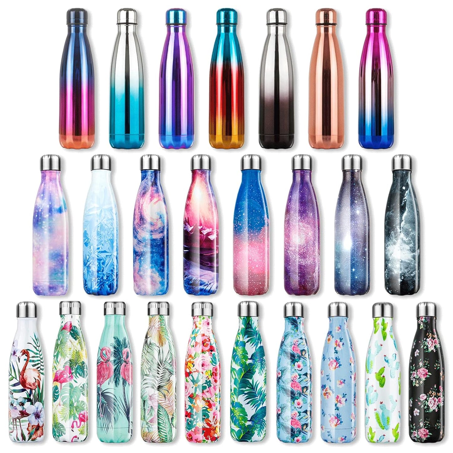 Lalafancy 500ml Stainless Steel Vacuum Flask Water Bottle, Ultimate Insulated Colorful Double Walled Drinks Flasks Bottles Sports - Keep 12 Hours Hot & 24 Hours Cold - BPA Free - Banana Leaf