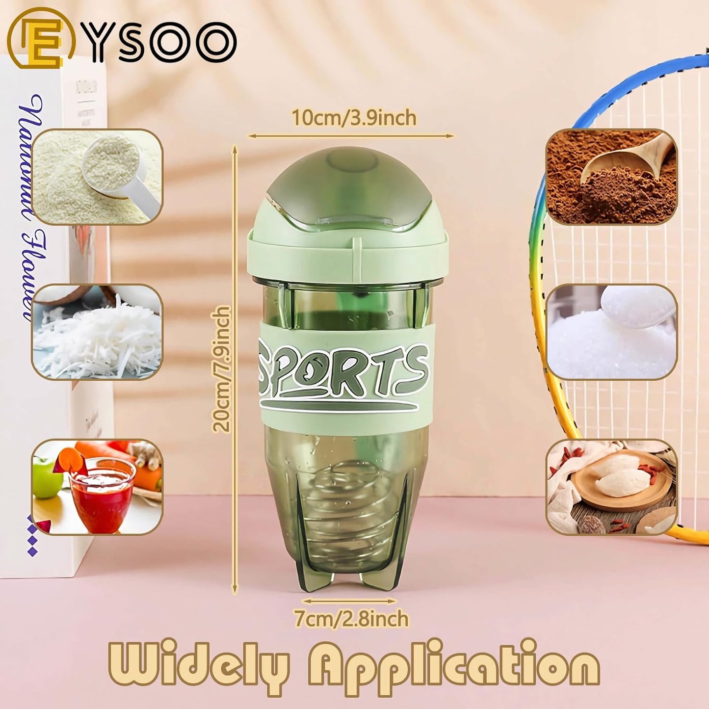 EYSOO Protein Shaker Bottle 600ml / 21 oz Shaker Bottle Protein Shaker Cup Leakproof Shaker BPA Free Protein Shaker with Blender Ball for Gym Fitness (Green)