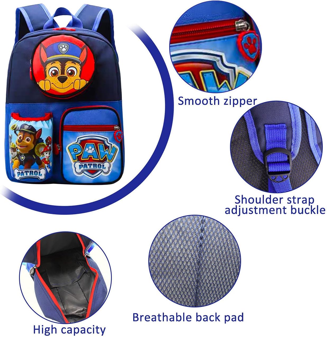 Kids Backpack Chase School Bag, Junior Backpack School Bag with Water Cup Bag Chase Blue Bag Merchandise Gifts
