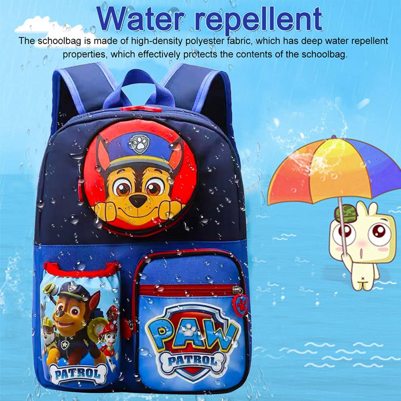 Kids Backpack Chase School Bag, Junior Backpack School Bag with Water Cup Bag Chase Blue Bag Merchandise Gifts