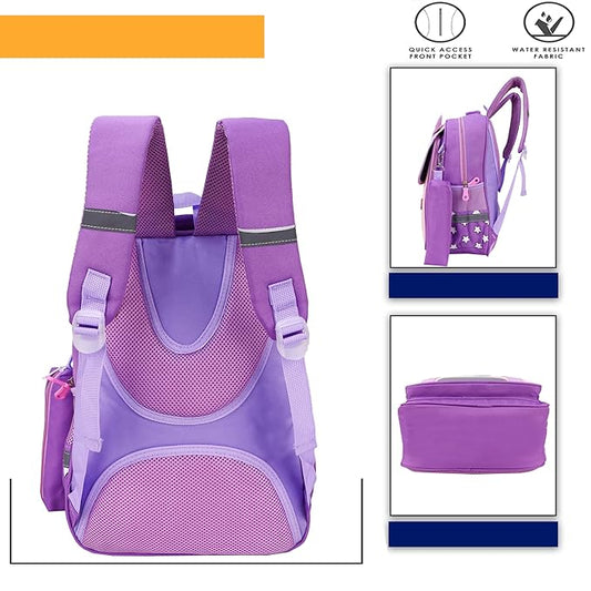Unicorn Travel School Bag | Backpack for Girls & Boys Large 16 Inches Casual Day Pack Cartoon Bookbag Rucksack With Pouch (Unicorn Purple)