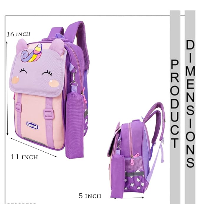 ADSON Unicorn Travel School Bag|Backpack for Girls & Boys Large 16 Inches Casual Day Pack Cartoon Bookbag Rucksack With Pouch(Unicorn Purple)