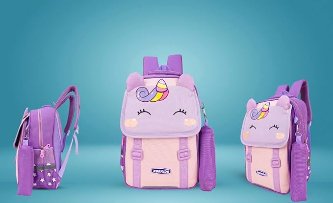ADSON Unicorn Travel School Bag|Backpack for Girls & Boys Large 16 Inches Casual Day Pack Cartoon Bookbag Rucksack With Pouch(Unicorn Purple)