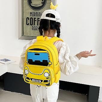 Generic Boys' Car Shaped Daypack Backpack With Yellow Cartoon Print, Zipper Closure, Polyester Lining, 1.5L, School Backpack