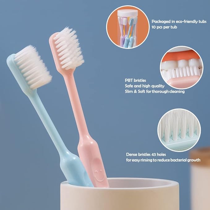 MAKINGTEC 10 pcs Soft Toothbrushes in Eco-Friendly Packaging Adults Travel Soft Manual Toothbrushes Medium Extra Clean Toothbrush for Sensitive Teeth Pregnant Women Elderly Kids Seniors