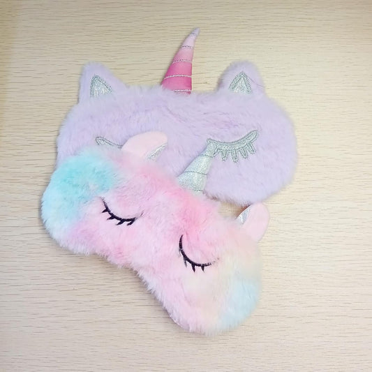 KANOA Polyester Cute Animal Sleeping Sleep Mask Soft Plush Blindfold Cute Rabbit Panda Koala Eye Cover Eyeshade For Kids Teens Girls Women (Unicorn Purple)