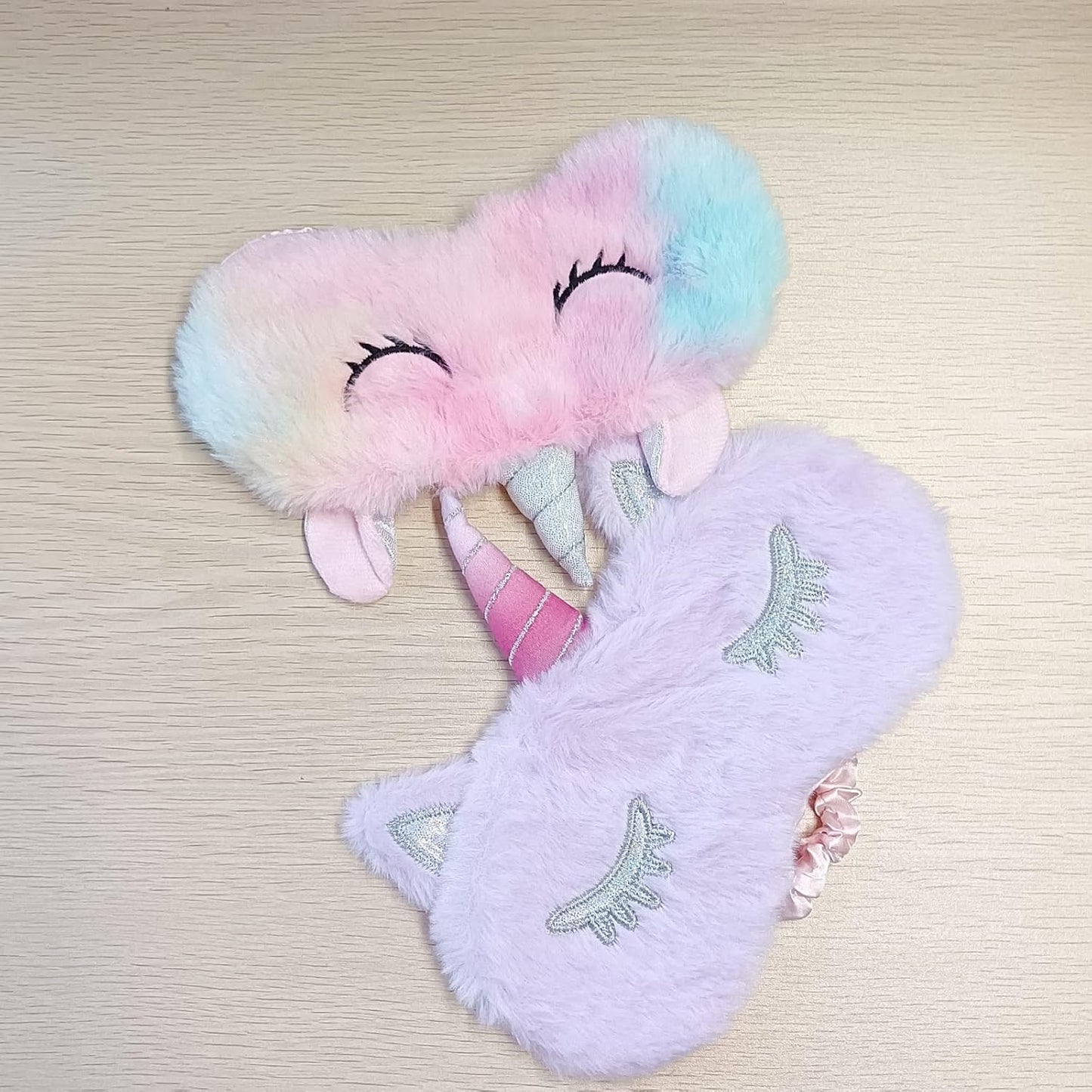 KANOA Polyester Cute Animal Sleeping Sleep Mask Soft Plush Blindfold Cute Rabbit Panda Koala Eye Cover Eyeshade For Kids Teens Girls Women (Unicorn Purple)
