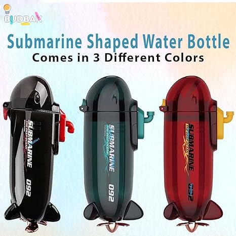 BUDBAK Submarine Shaped Water Bottle for Kids, Anti-Leak Kids Cartoon Water Bottle, 380 ML Tritan Water Bottle for Kids, Stylish Water Bottle with Sipper for Boys & Girls (Black)