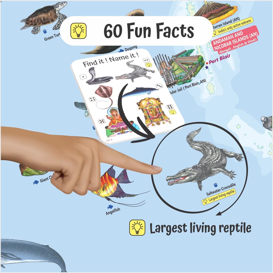 UnikPlay Geografika Map Game with Illustrated Map & 40 Game Cards – Learning with Fun for Kids Aged 6+ | Educational Geography Board Game for Children – Learn Fun Facts (India)