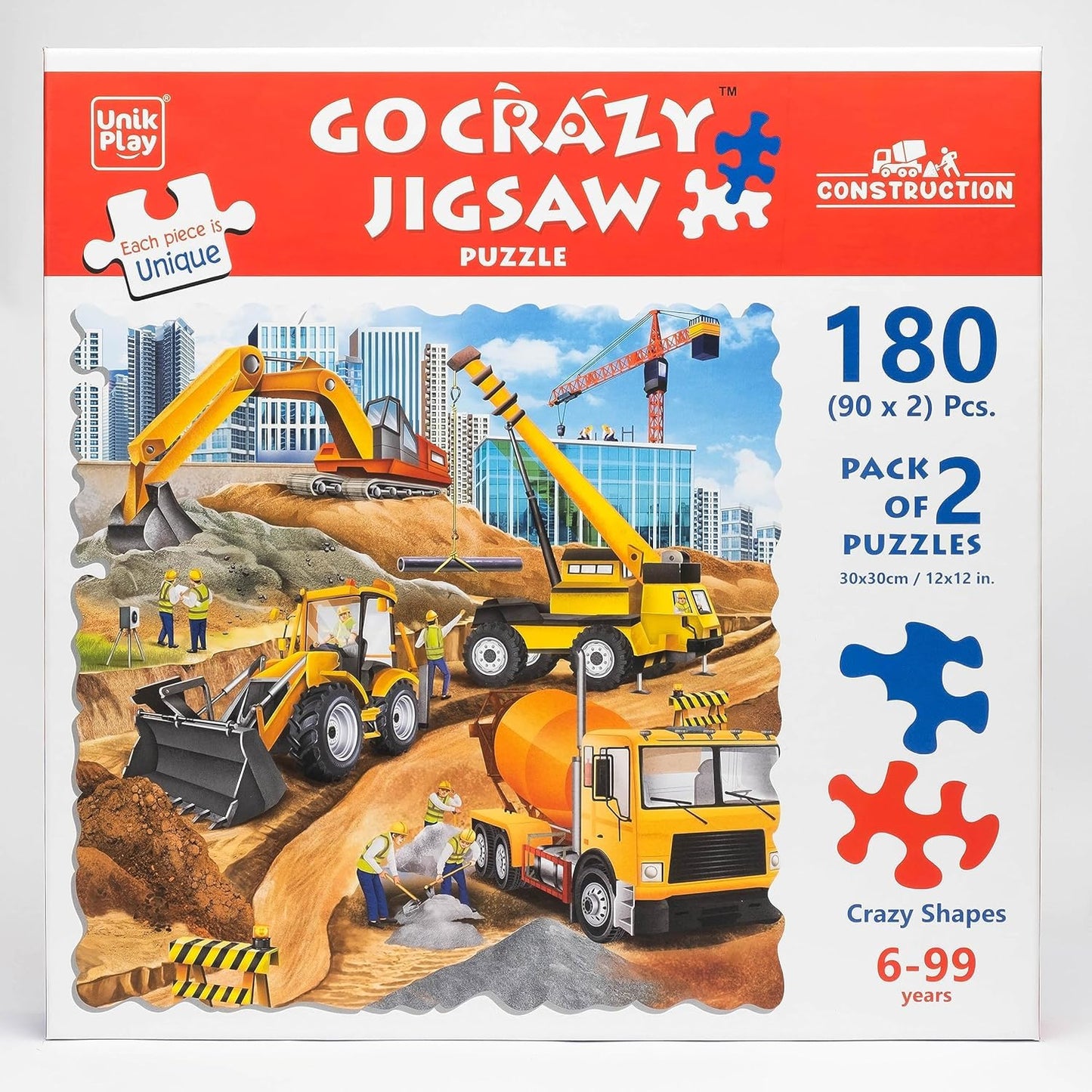 UnikPlay Go Crazy Jigsaw Puzzle for Kids and Adults | Attractive Cartoon Print Puzzle with 2 Puzzle Trays for Age 6 to 99 Years-180 Pcs - (Construction)