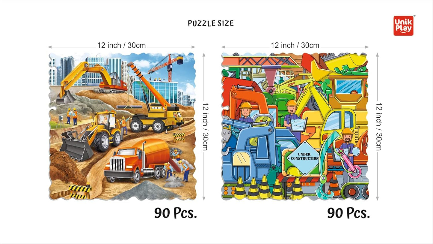 UnikPlay Go Crazy Jigsaw Puzzle for Kids and Adults | Attractive Cartoon Print Puzzle with 2 Puzzle Trays for Age 6 to 99 Years-180 Pcs - (Construction)