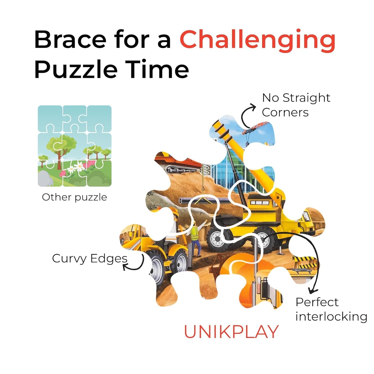 UnikPlay Go Crazy Jigsaw Puzzle for Kids and Adults | Attractive Cartoon Print Puzzle with 2 Puzzle Trays for Age 6 to 99 Years-180 Pcs - (Construction)