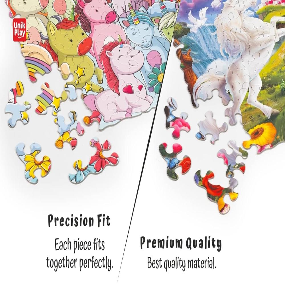 UnikPlay Go Crazy Jigsaw Puzzle for Kids and Adults | Attractive Cartoon Print Puzzle with 2 Puzzle Trays for Age 6 to 99 Years-180 Pcs-(Unicorn)