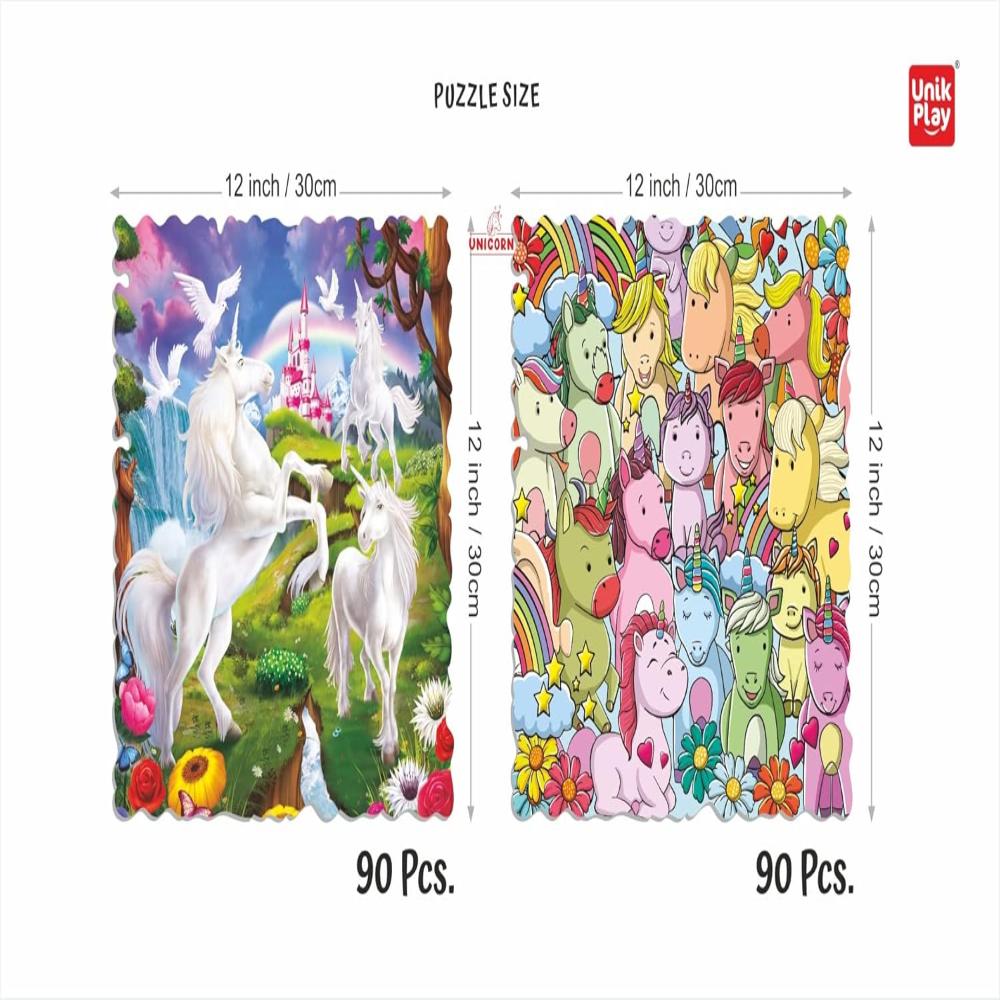 UnikPlay Go Crazy Jigsaw Puzzle for Kids and Adults | Attractive Cartoon Print Puzzle with 2 Puzzle Trays for Age 6 to 99 Years-180 Pcs-(Unicorn)