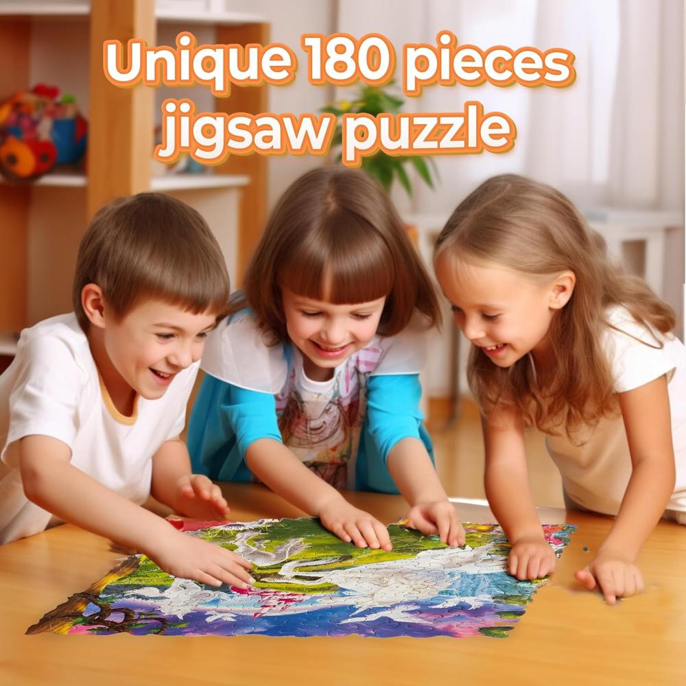 UnikPlay Go Crazy Jigsaw Puzzle for Kids and Adults | Attractive Cartoon Print Puzzle with 2 Puzzle Trays for Age 6 to 99 Years-180 Pcs-(Unicorn)