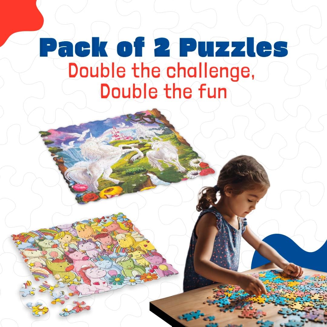 UnikPlay Go Crazy Jigsaw Puzzle for Kids and Adults | Attractive Cartoon Print Puzzle with 2 Puzzle Trays for Age 6 to 99 Years-180 Pcs-(Unicorn)