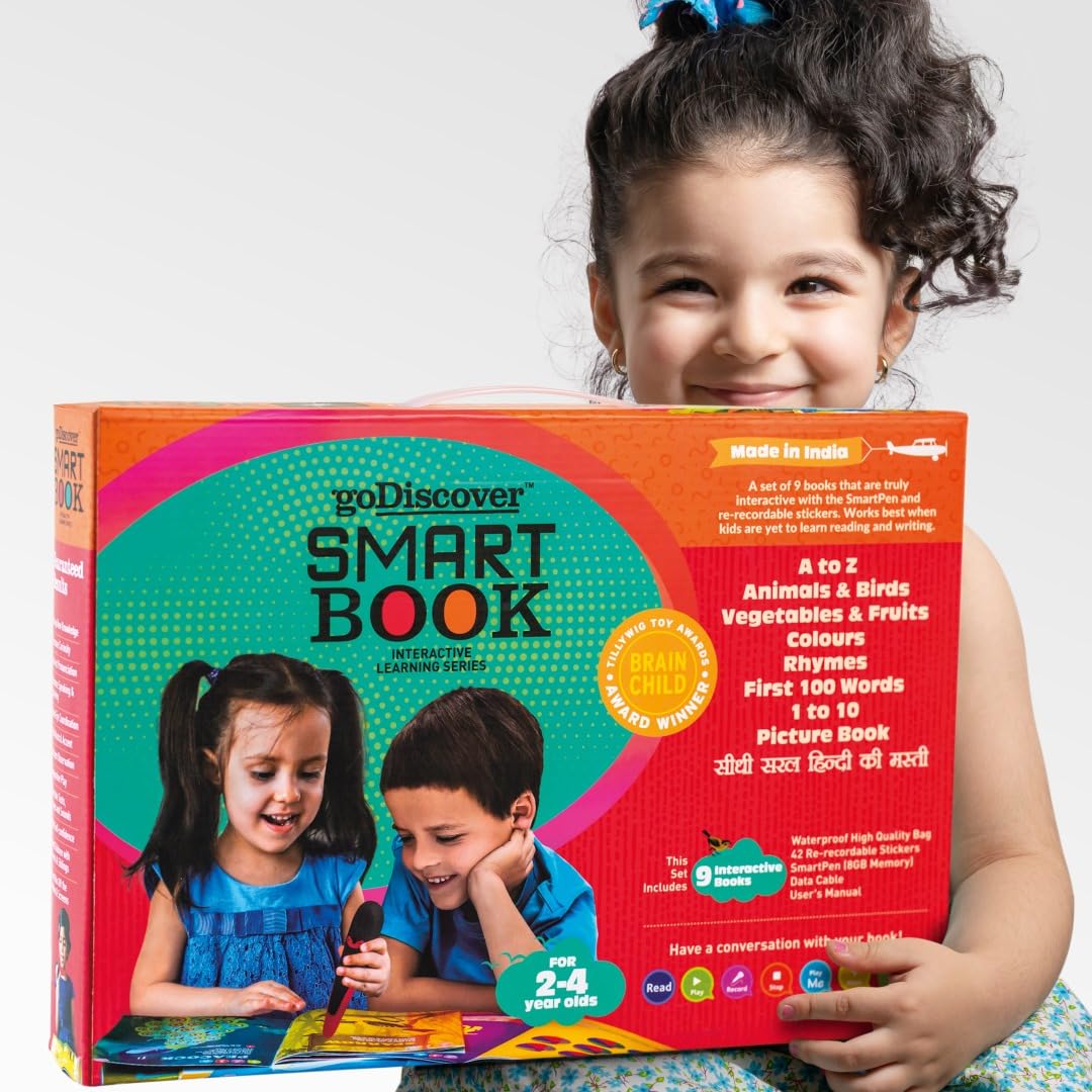 goDiscover Interactive Smart Book Series with Talking Pen | Set of 9 Fun Educational Books with Alphabets, Numbers, Colours, & More | Fun Learning Activity Toy for 2–4 Year Kids