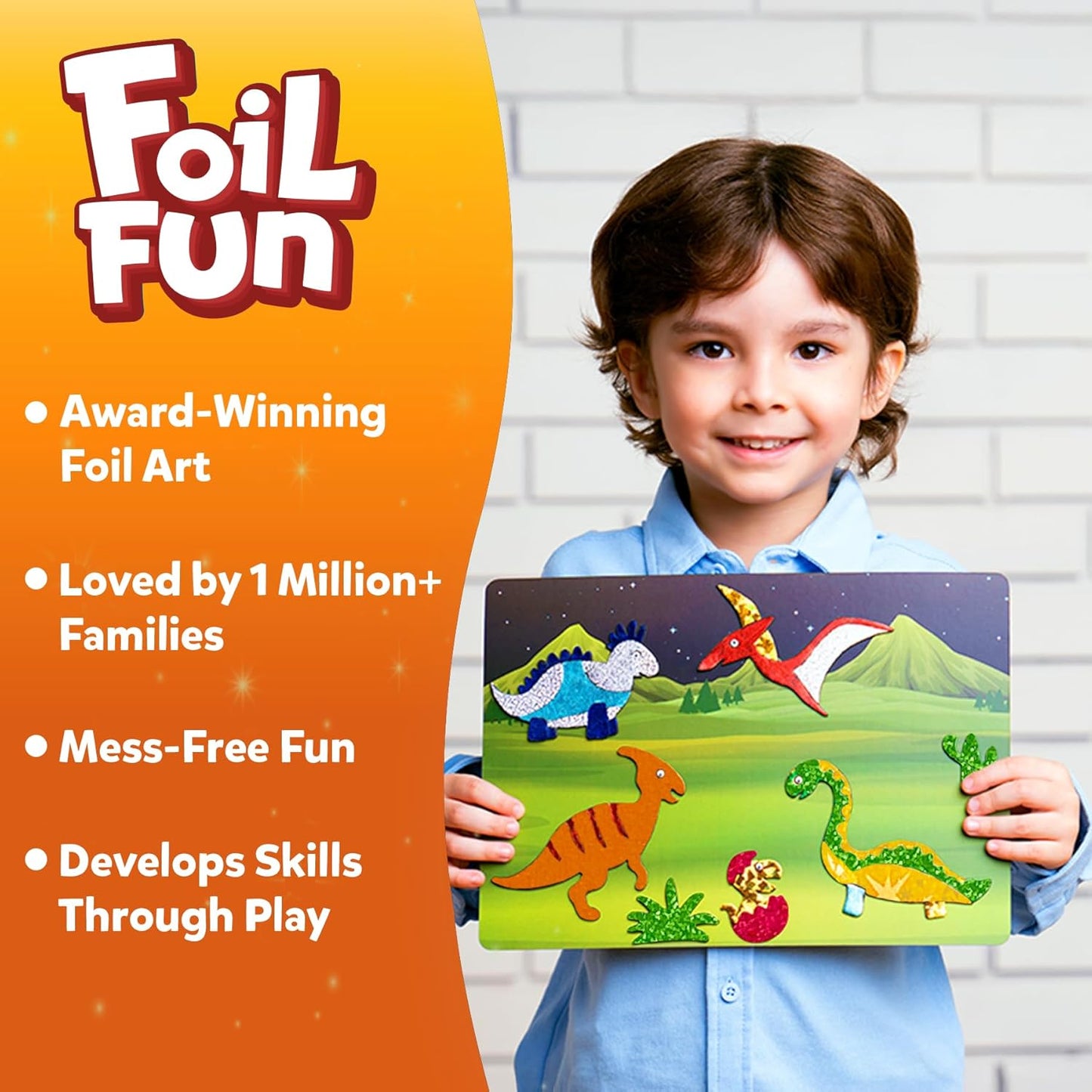 Skillmatics Foil Fun - Dinosaurs, No Mess Art for Kids, Craft Kits & Supplies, DIY Creative Activity, Travel Toys, Gifts for Boys & Girls Ages 4, 5, 6, 7, 8, 9