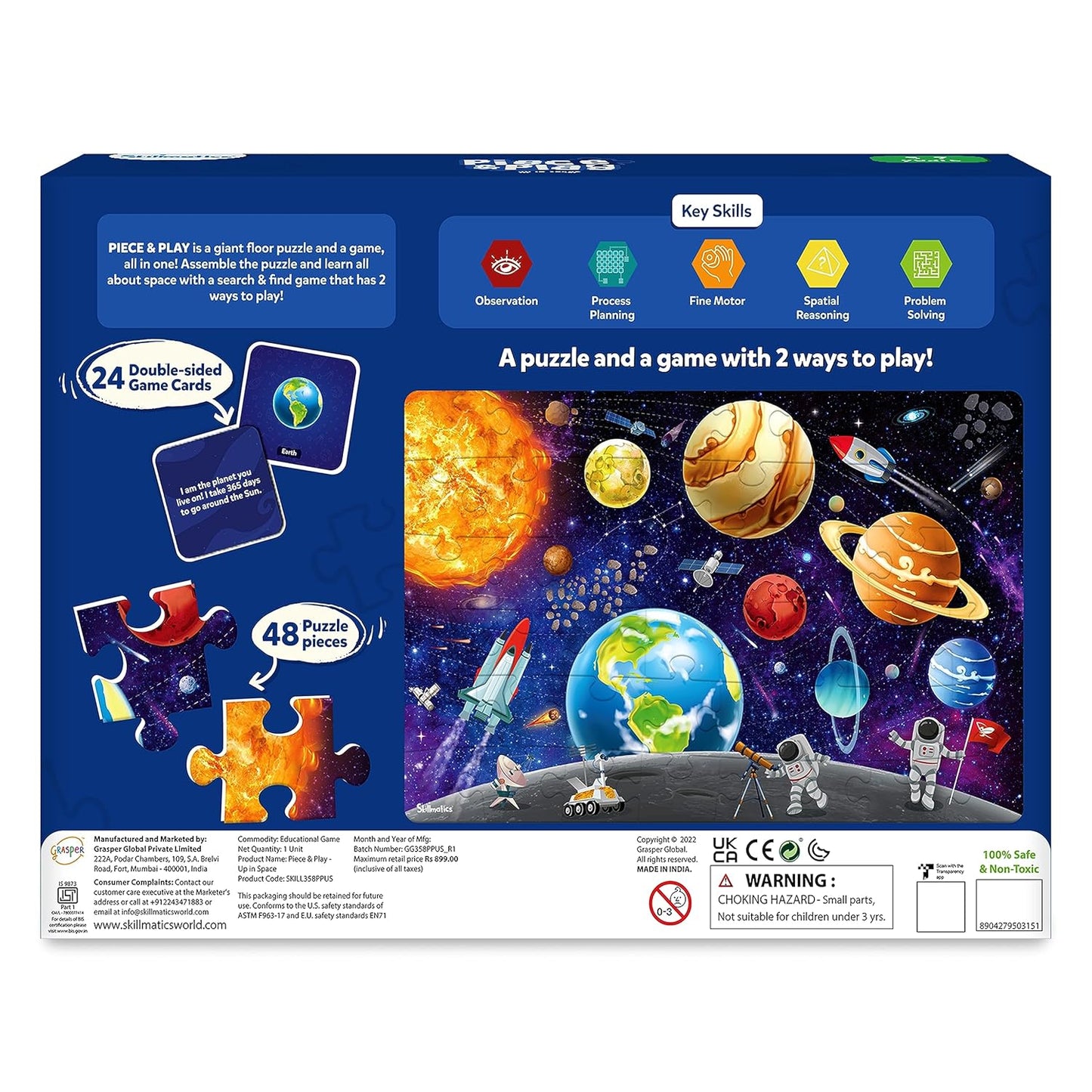 Skillmatics Floor Puzzle & Game - Piece & Play Space, Jigsaw & Toddler Puzzles, Educational Toy, Gifts for Boys & Girls Ages 3, 4, 5, 6, 7 (48 Pieces, 2 x 3 feet)