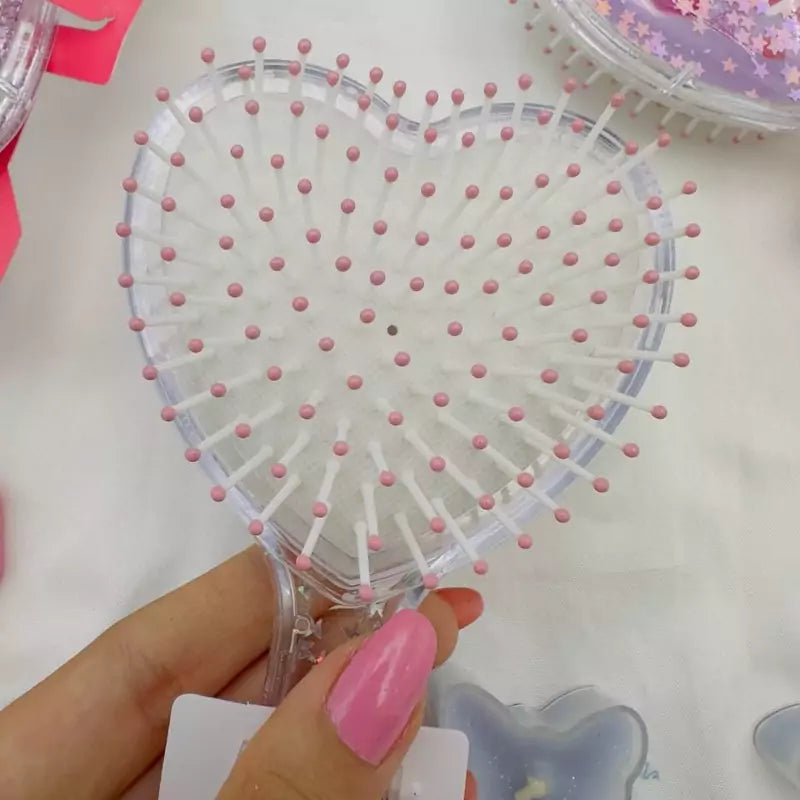 Kuromi Heart-Shaped Glitter Hairbrush with Cushion Bristles