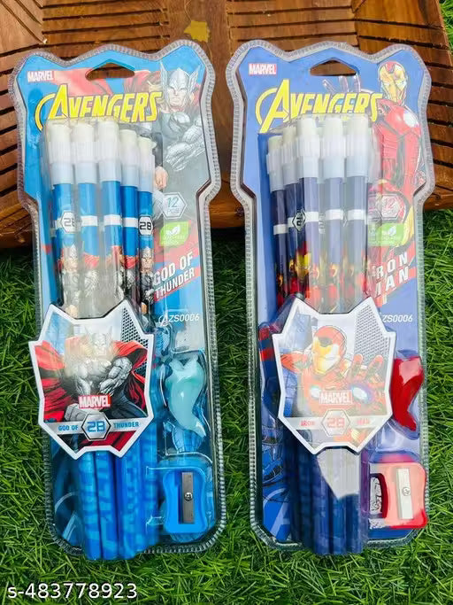 Marvel Avenger 24 pcs Pencil with top Eraser, Sharpener and Pencil Grip for Kids Random Print will come