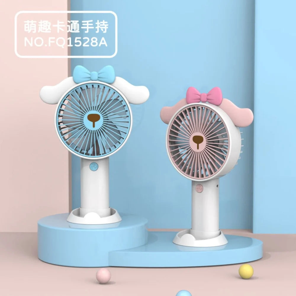 USB Hand Fan with Mobile Stand & Charging Cable Kawaii Theme Rechargeable 14 CM Compact & Portable