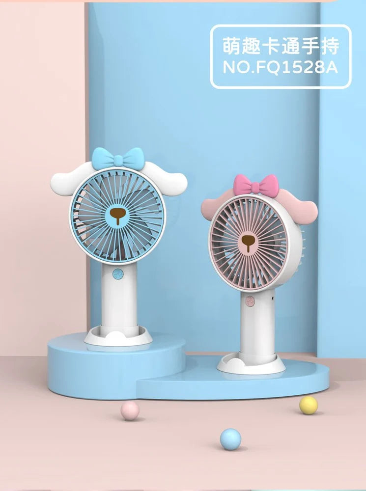 USB Hand Fan with Mobile Stand & Charging Cable Kawaii Theme Rechargeable 14 CM Compact & Portable