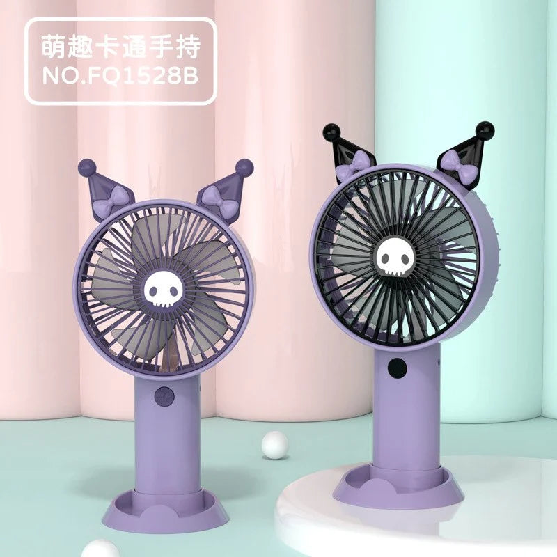 USB Hand Fan with Mobile Stand & Charging Cable Kawaii Theme Rechargeable 14 CM Compact & Portable