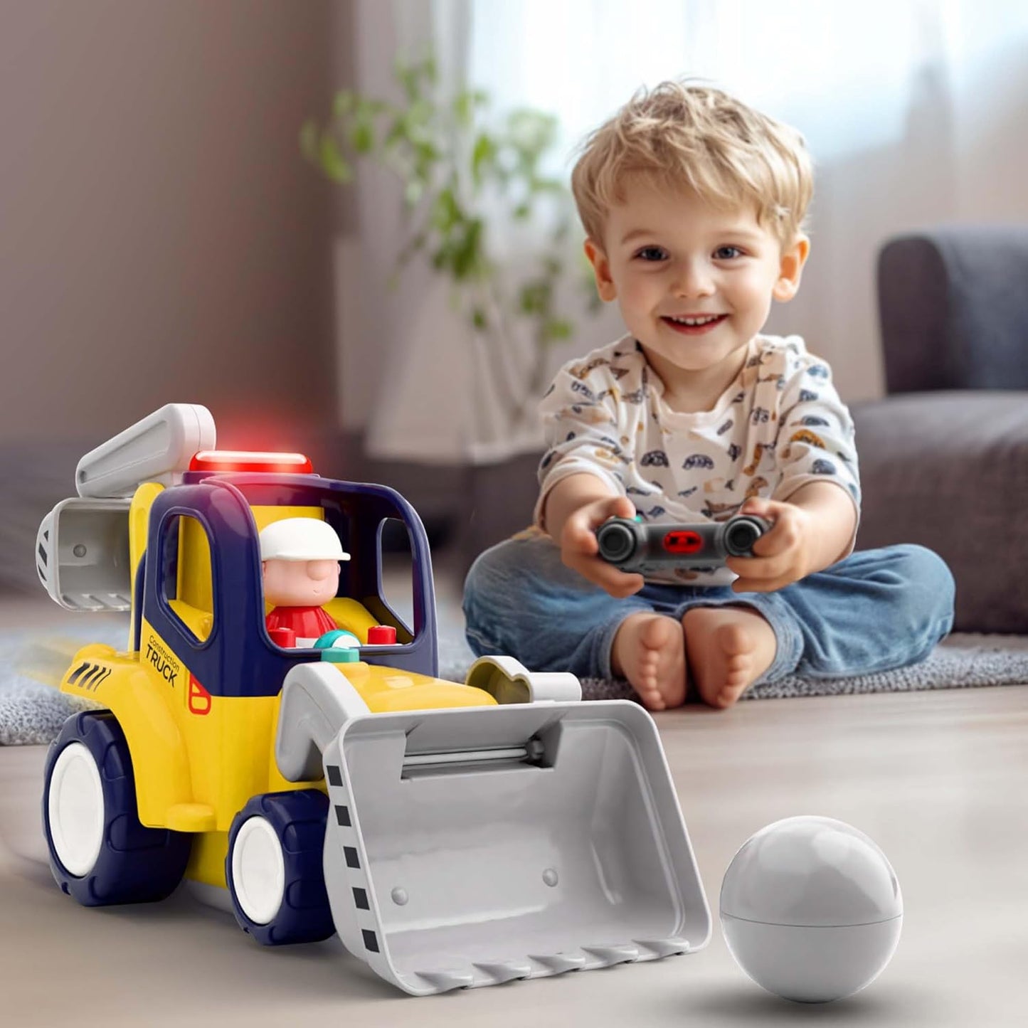 iPlay, iLearn Remote Control Construction Truck Toy for Toddlers 2-4, Baby RC Car Toys W/Light Sound, Backhoe Loader Play Vehicle, Birthday Gift 18 24 Month Infant, 2 3 4 5 Year Old Boy Girl Children