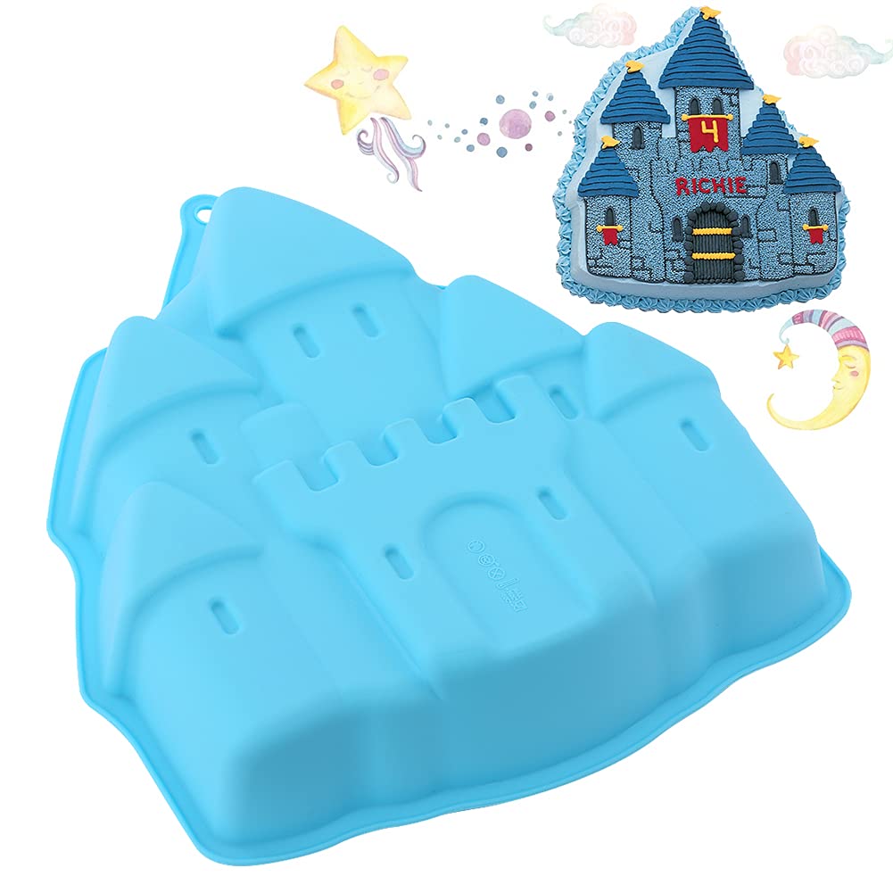 Castle Cake Pan, 3D Castle Shape Baking Pan, Silicone Cake Mold Cake Pan, Novelty Cake Molds Silicone, Wedding Christmas Birthday Cake Baking Pan, Cake Molds for Baking,9.8 x 9.4 x 2in (Blue)
