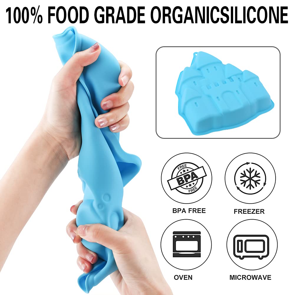 Castle Cake Pan, 3D Castle Shape Baking Pan, Silicone Cake Mold Cake Pan, Novelty Cake Molds Silicone, Wedding Christmas Birthday Cake Baking Pan, Cake Molds for Baking,9.8 x 9.4 x 2in (Blue)