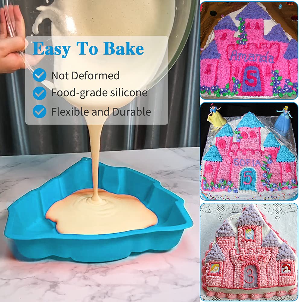 Castle Cake Pan, 3D Castle Shape Baking Pan, Silicone Cake Mold Cake Pan, Novelty Cake Molds Silicone, Wedding Christmas Birthday Cake Baking Pan, Cake Molds for Baking,9.8 x 9.4 x 2in (Blue)