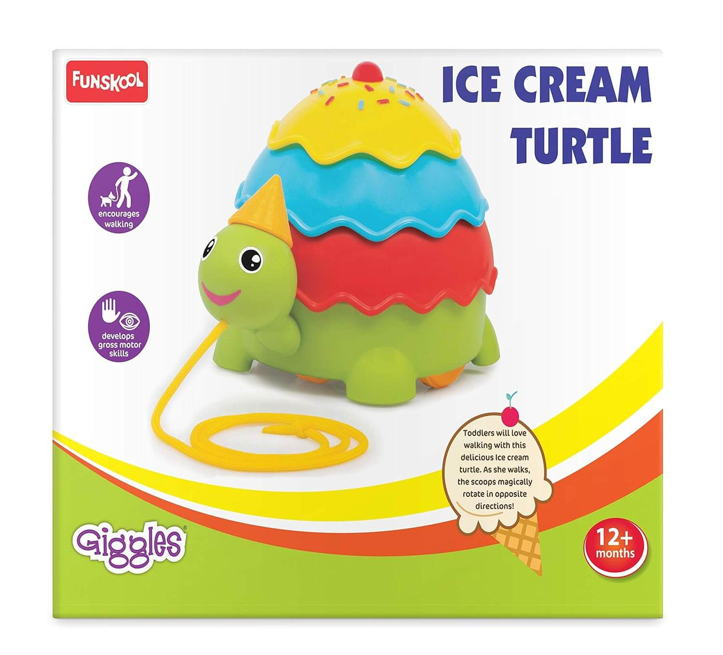 Giggles Funskool Pull Along Turtle, Activity & Learning Toy for Babies, Toddlers, For Baby Boys & Girls, Encourage Walking, Improve Balance, Multicolour, Gift Set for Kids, Ages 18+ Months