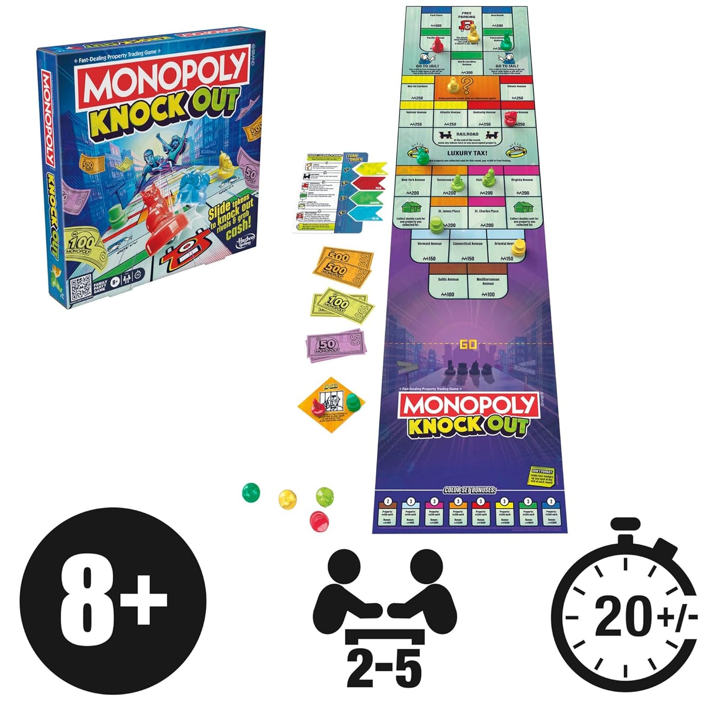 Hasbro Gaming Monopoly Knockout Quick-Playing Board Games, 8Y+, 2-8 Players