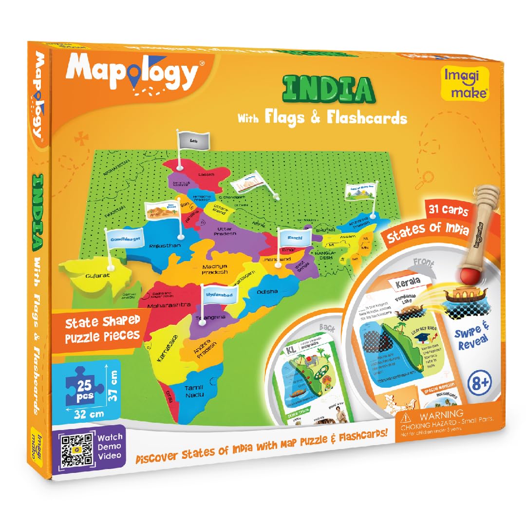 Imagimake Mapology India Map with Flash Card| Swipe & Reveal Card Game | Educational Toys 7+ Years | Kids Learning Toys | Puzzle Game for Kids 7 to 10 Years | Birthday Gift for Girls & Boys