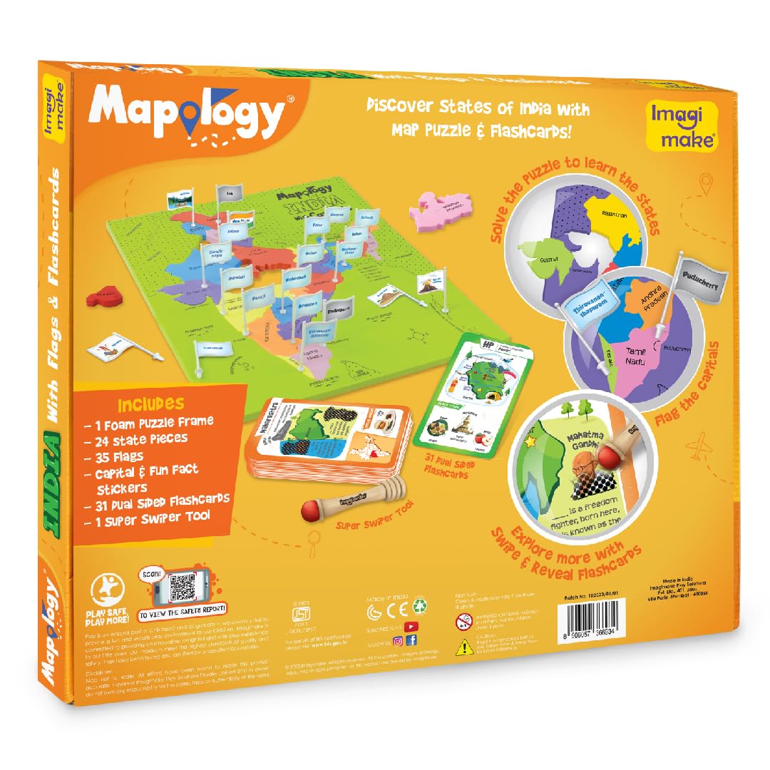 Imagimake Mapology India Map with Flash Card| Swipe & Reveal Card Game | Educational Toys 7+ Years | Kids Learning Toys | Puzzle Game for Kids 7 to 10 Years | Birthday Gift for Girls & Boys