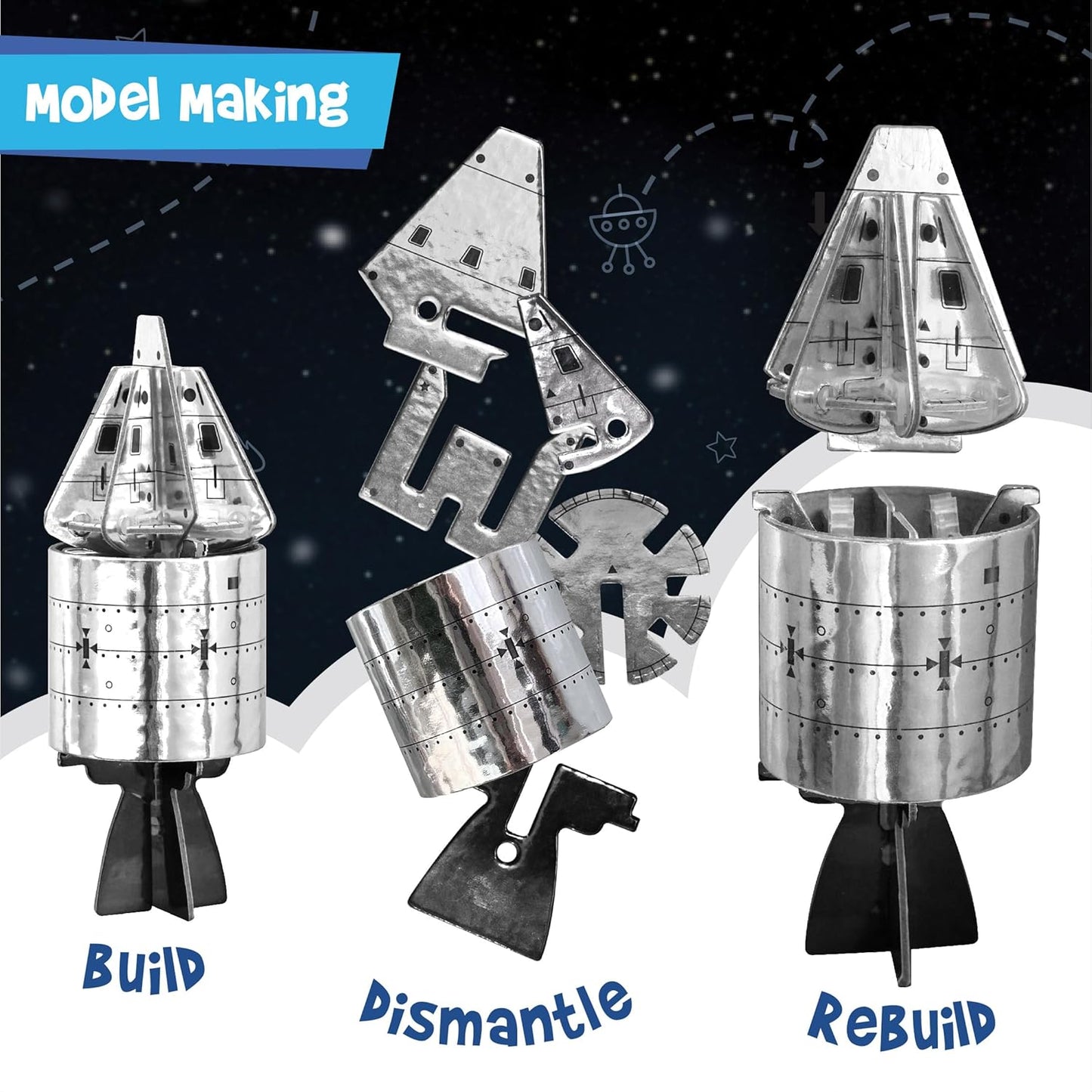 Imagimake Man's Journey to Moon | Mission Apollo 11 | Rocket & Satellite Model Making Set | 3D Puzzle Toy for Kids | Astronaut & Space Kit | Birthday Gift for Girls & Boys Ages 8,9,10,11,12,13