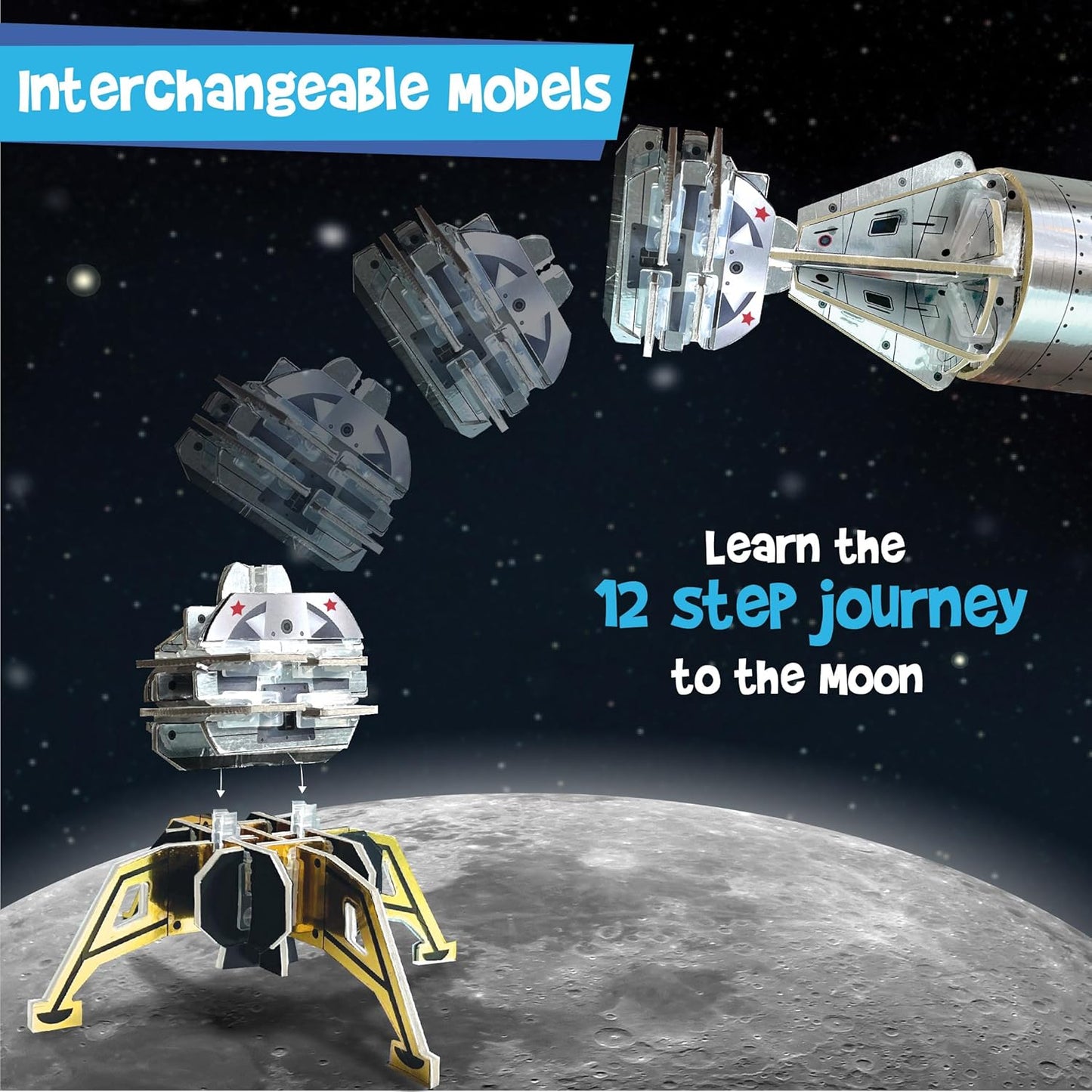 Imagimake Man's Journey to Moon | Mission Apollo 11 | Rocket & Satellite Model Making Set | 3D Puzzle Toy for Kids | Astronaut & Space Kit | Birthday Gift for Girls & Boys Ages 8,9,10,11,12,13